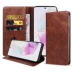 Samsung Galaxy A35 leren telefoonhoesje bookcase met pasjeshouder en magnetische sluiting (1) donkerbruin