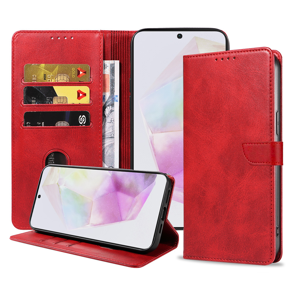 Samsung Galaxy A35 leren telefoonhoesje bookcase met pasjeshouder en magnetische sluiting (1) rood