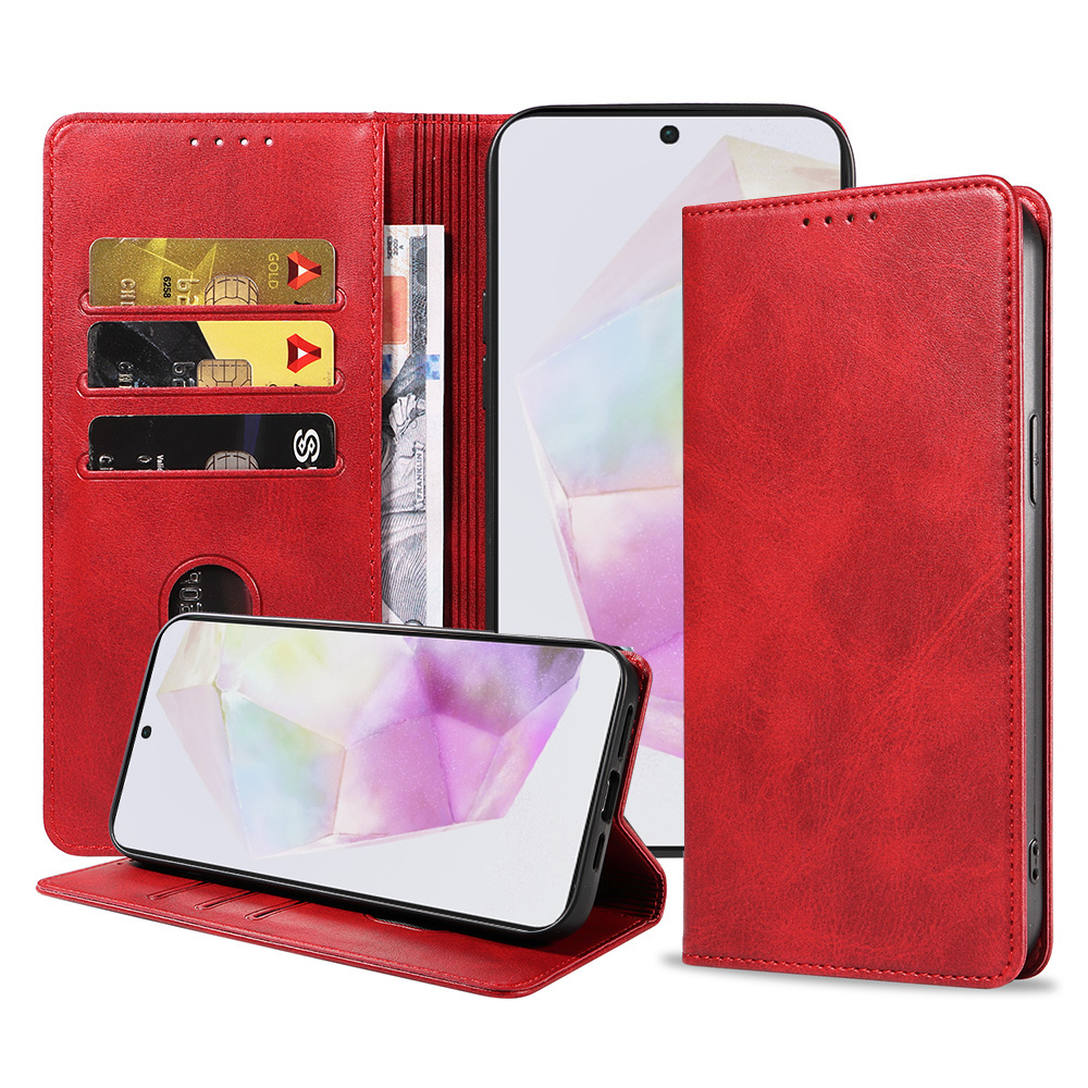 Samsung Galaxy A35 leren telefoonhoesje bookcase met pasjeshouder en magnetische sluiting (1) rood