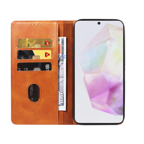 Samsung Galaxy A35 leren telefoonhoesje bookcase met pasjeshouder en magnetische sluiting (2) bruin