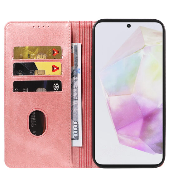 Samsung Galaxy A35 leren telefoonhoesje bookcase met pasjeshouder en magnetische sluiting (2) roze
