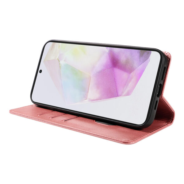 Samsung Galaxy A35 leren telefoonhoesje bookcase met pasjeshouder en magnetische sluiting (3) roze
