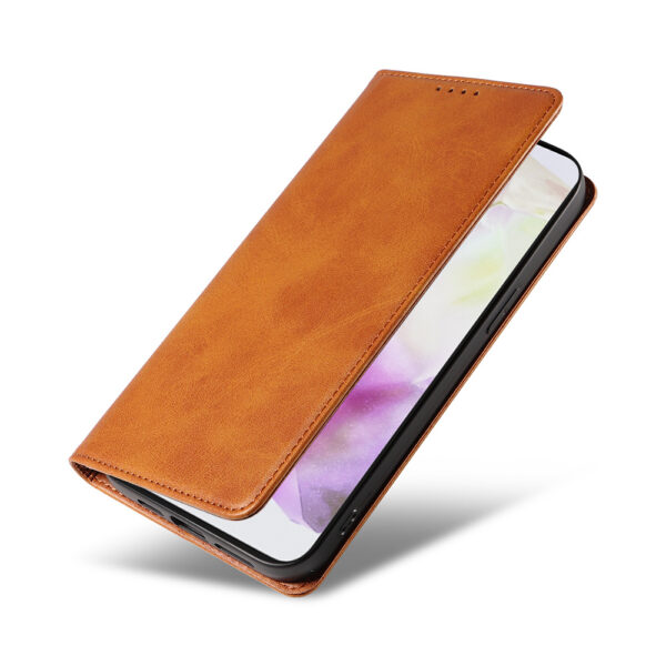 Samsung Galaxy A35 leren telefoonhoesje bookcase met pasjeshouder en magnetische sluiting (4) bruin