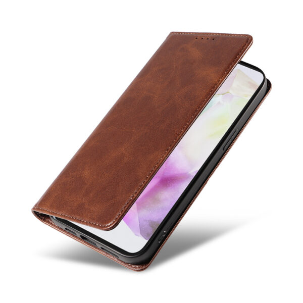 Samsung Galaxy A35 leren telefoonhoesje bookcase met pasjeshouder en magnetische sluiting (4) donkerbruin