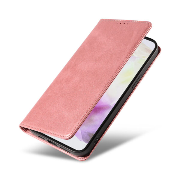 Samsung Galaxy A35 leren telefoonhoesje bookcase met pasjeshouder en magnetische sluiting (4) roze