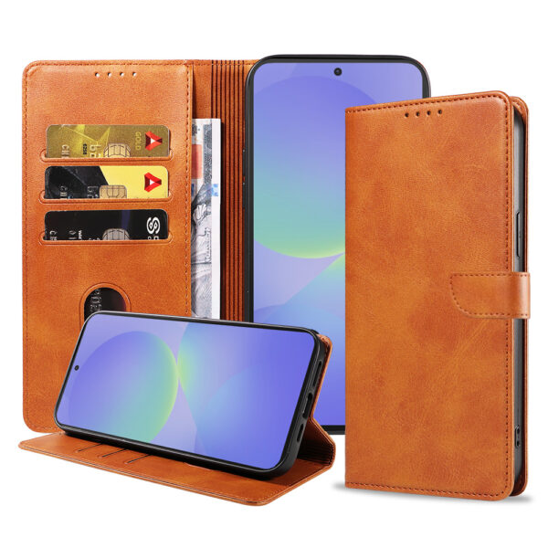 Samsung Galaxy A36 leren telefoonhoesje bookcase met pasjeshouder en magnetisch lipje (1) bruin