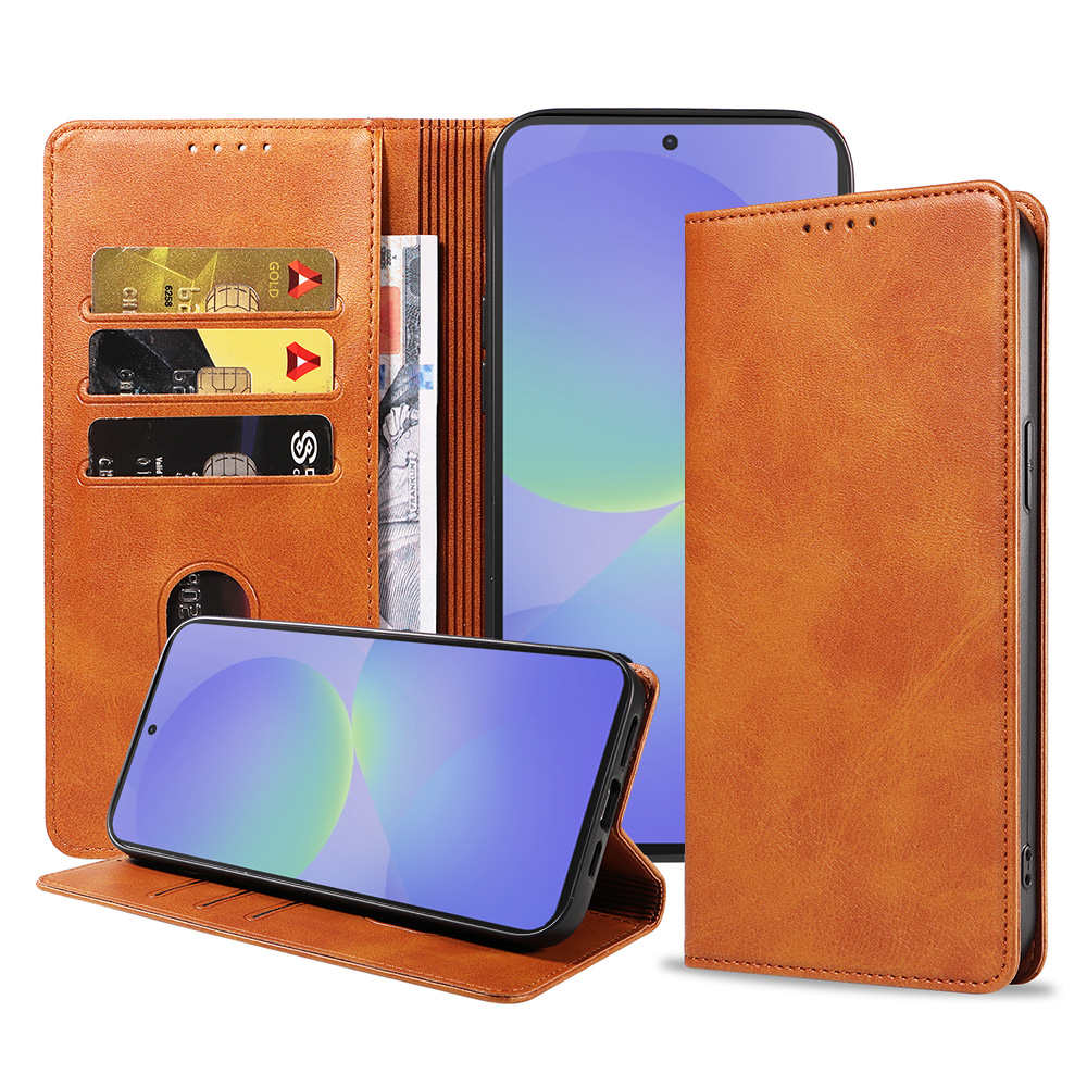 Samsung Galaxy A36 leren telefoonhoesje bookcase met pasjeshouder en magnetische sluiting (1) bruin