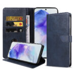 Samsung Galaxy A55 leren telefoonhoesje bookcase met pasjeshouder en magnetisch lipje (1) Blauw