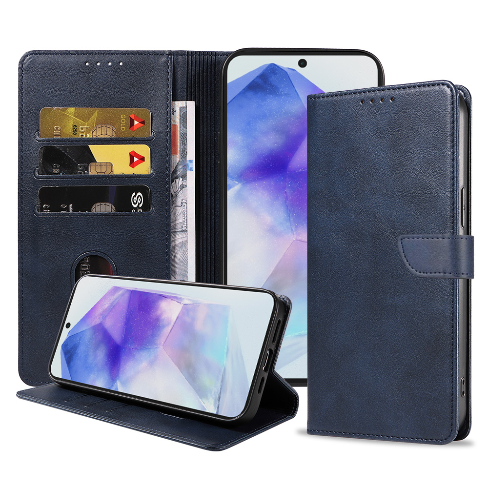 Samsung Galaxy A55 leren telefoonhoesje bookcase met pasjeshouder en magnetisch lipje (1) Blauw