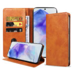 Samsung Galaxy A55 leren telefoonhoesje bookcase met pasjeshouder en magnetisch lipje (1) bruin