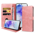 Samsung Galaxy A55 leren telefoonhoesje bookcase met pasjeshouder en magnetisch lipje (1) roze