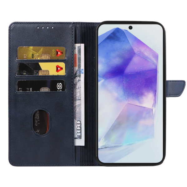 Samsung Galaxy A55 leren telefoonhoesje bookcase met pasjeshouder en magnetisch lipje (2) Blauw