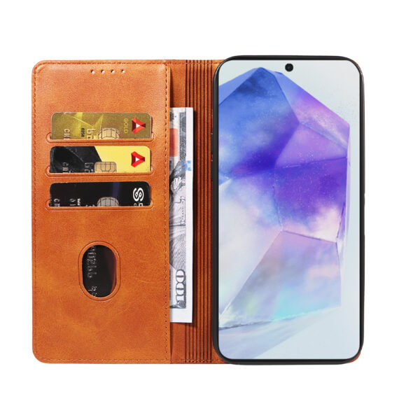 Samsung Galaxy A55 leren telefoonhoesje bookcase met pasjeshouder en magnetisch lipje (2) bruin