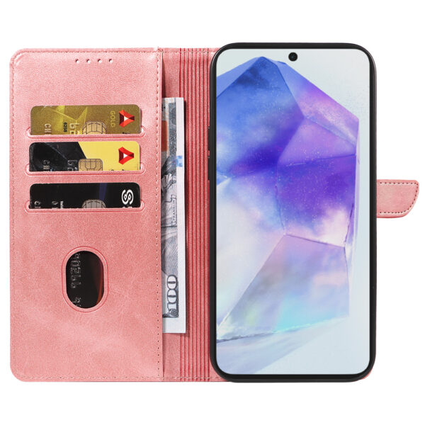 Samsung Galaxy A55 leren telefoonhoesje bookcase met pasjeshouder en magnetisch lipje (2) roze