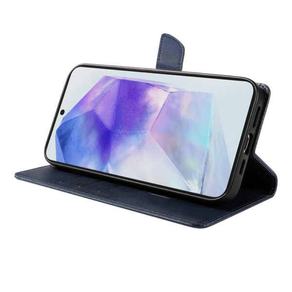 Samsung Galaxy A55 leren telefoonhoesje bookcase met pasjeshouder en magnetisch lipje (3) Blauw