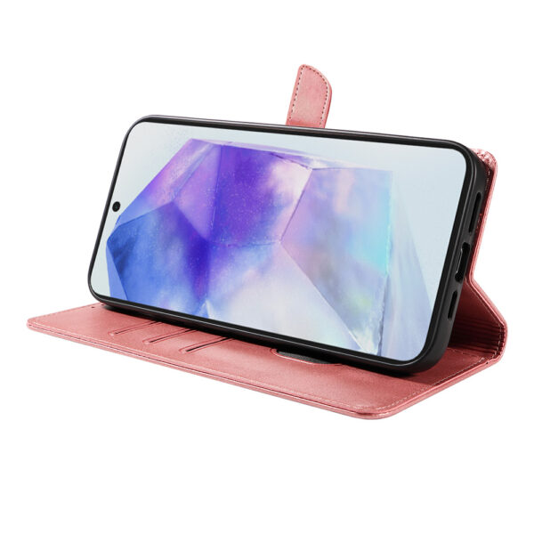 Samsung Galaxy A55 leren telefoonhoesje bookcase met pasjeshouder en magnetisch lipje (3) roze