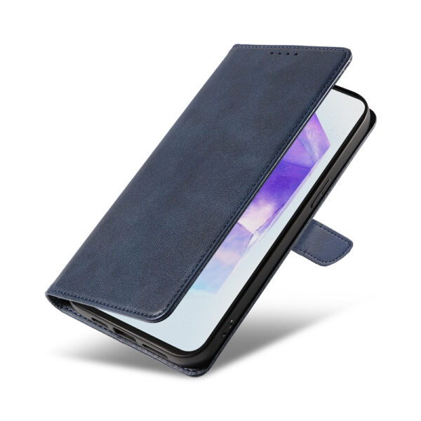 Samsung Galaxy A55 leren telefoonhoesje bookcase met pasjeshouder en magnetisch lipje (4) Blauw