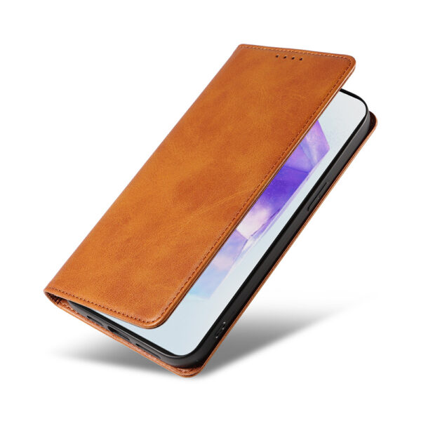 Samsung Galaxy A55 leren telefoonhoesje bookcase met pasjeshouder en magnetisch lipje (4) bruin