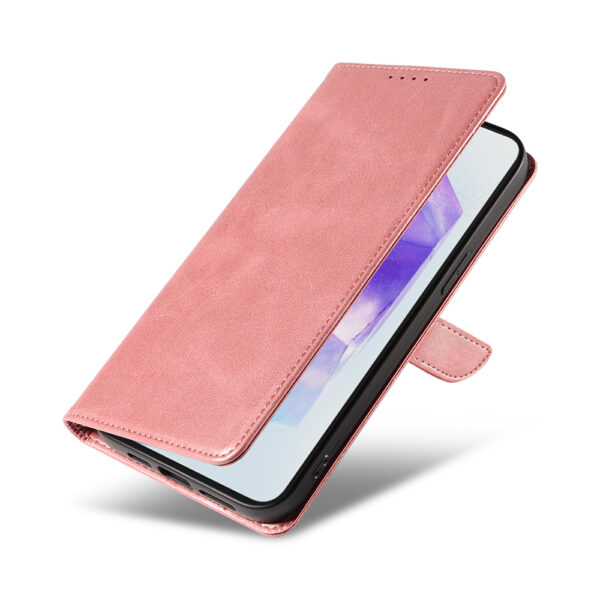 Samsung Galaxy A55 leren telefoonhoesje bookcase met pasjeshouder en magnetisch lipje (4) roze