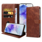 Samsung Galaxy A55 leren telefoonhoesje bookcase met pasjeshouder en magnetische lipje (1) donkerbruin