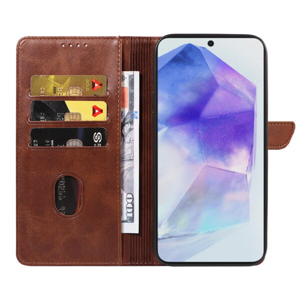 Samsung Galaxy A55 leren telefoonhoesje bookcase met pasjeshouder en magnetische lipje (2) donkerbruin