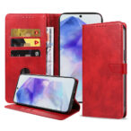 Samsung Galaxy A55 leren telefoonhoesje bookcase met pasjeshouder en magnetische sluiting (1) rood