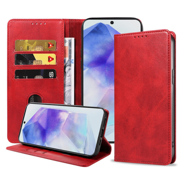 Samsung Galaxy A55 leren telefoonhoesje bookcase met pasjeshouder en magnetische sluiting (1) rood