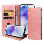 Samsung Galaxy A55 leren telefoonhoesje bookcase met pasjeshouder en magnetische sluiting (1) roze