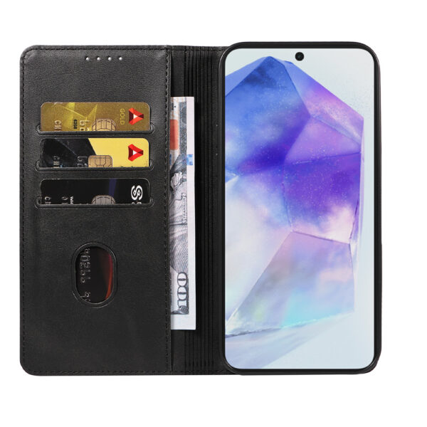 Samsung Galaxy A55 leren telefoonhoesje bookcase met pasjeshouder en magnetische sluiting (2)