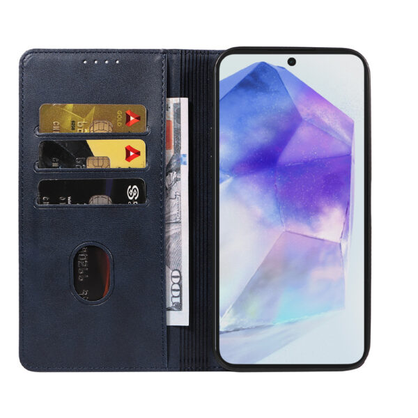 Samsung Galaxy A55 leren telefoonhoesje bookcase met pasjeshouder en magnetische sluiting (2) Blauw