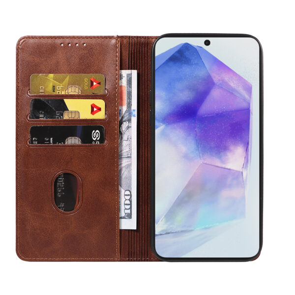Samsung Galaxy A55 leren telefoonhoesje bookcase met pasjeshouder en magnetische sluiting (2) donkerbruin