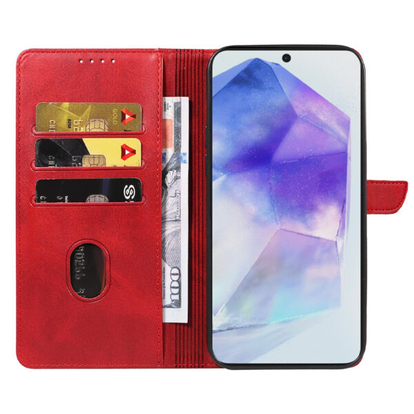 Samsung Galaxy A55 leren telefoonhoesje bookcase met pasjeshouder en magnetische sluiting (2) rood