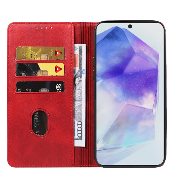 Samsung Galaxy A55 leren telefoonhoesje bookcase met pasjeshouder en magnetische sluiting (2) rood