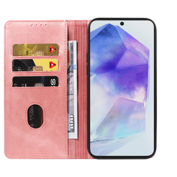 Samsung Galaxy A55 leren telefoonhoesje bookcase met pasjeshouder en magnetische sluiting (2) roze