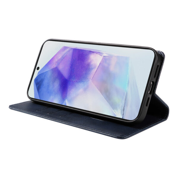 Samsung Galaxy A55 leren telefoonhoesje bookcase met pasjeshouder en magnetische sluiting (3) Blauw