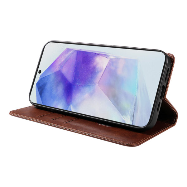 Samsung Galaxy A55 leren telefoonhoesje bookcase met pasjeshouder en magnetische sluiting (3) donkerbruin
