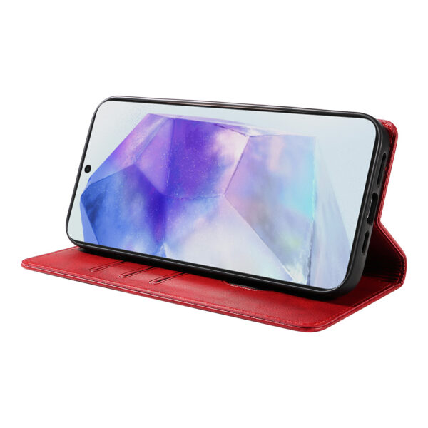 Samsung Galaxy A55 leren telefoonhoesje bookcase met pasjeshouder en magnetische sluiting (3) rood