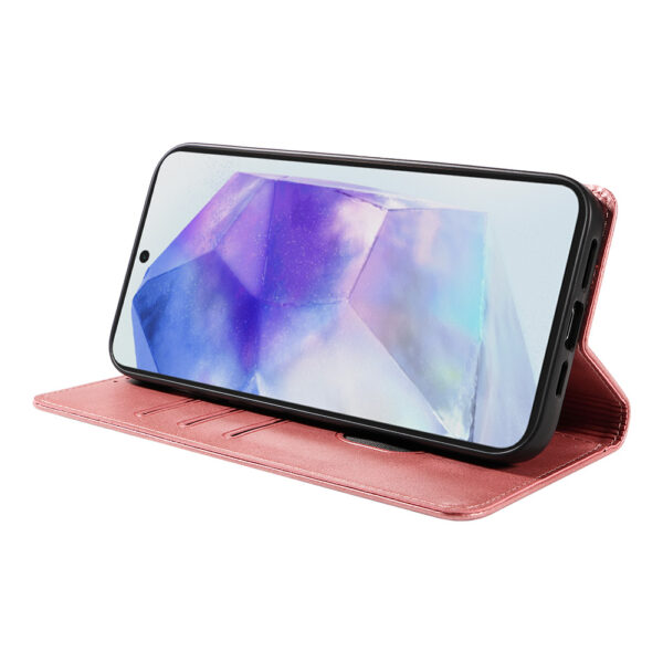Samsung Galaxy A55 leren telefoonhoesje bookcase met pasjeshouder en magnetische sluiting (3) roze
