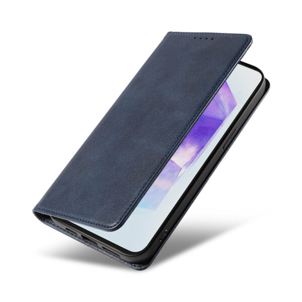 Samsung Galaxy A55 leren telefoonhoesje bookcase met pasjeshouder en magnetische sluiting (4) Blauw