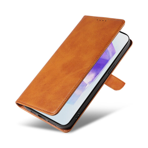 Samsung Galaxy A55 leren telefoonhoesje bookcase met pasjeshouder en magnetische sluiting (4) bruin