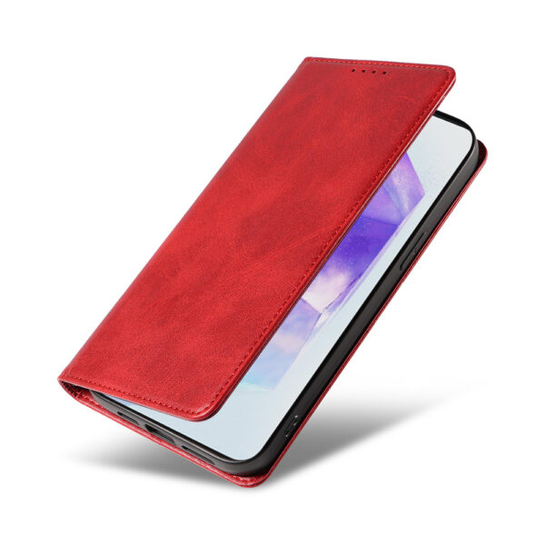 Samsung Galaxy A55 leren telefoonhoesje bookcase met pasjeshouder en magnetische sluiting (4) rood