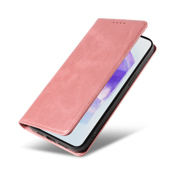 Samsung Galaxy A55 leren telefoonhoesje bookcase met pasjeshouder en magnetische sluiting (4) roze