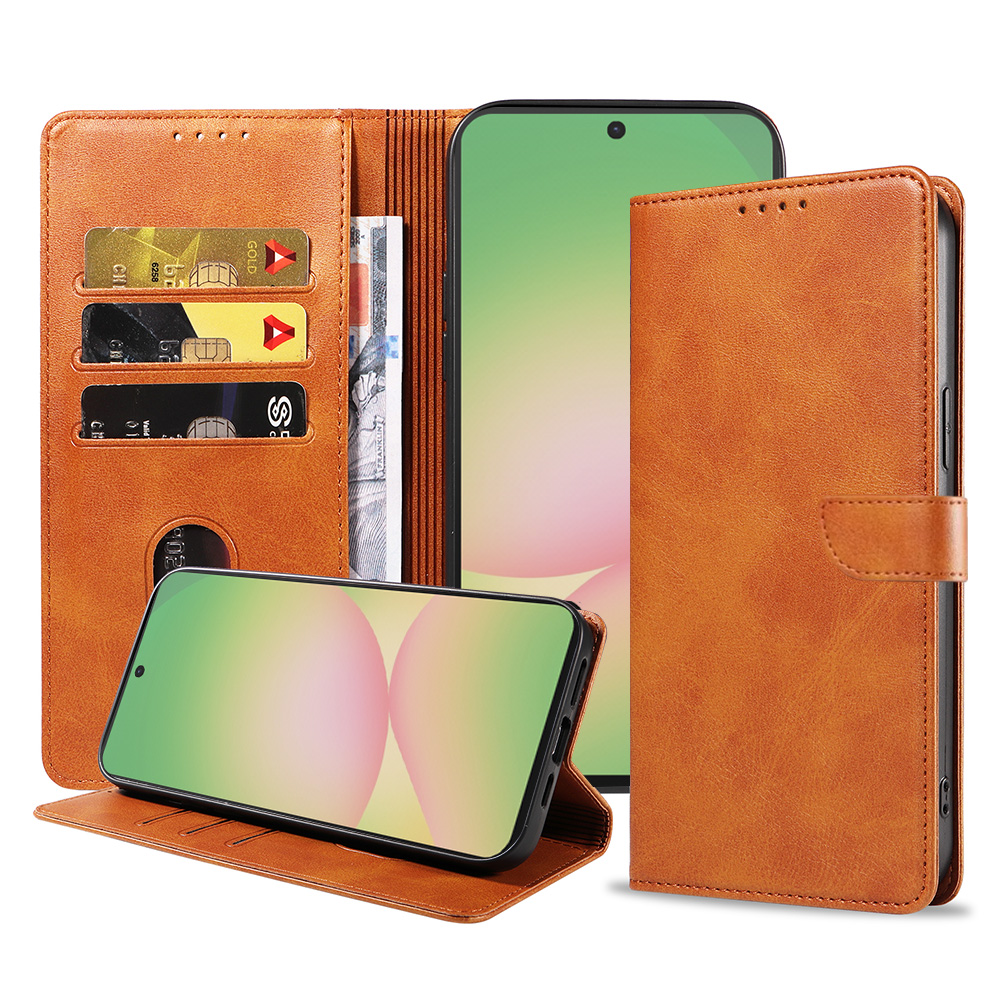Samsung Galaxy A56 leren telefoonhoesje bookcase met pasjeshouder en magnetisch lipje (1) bruin