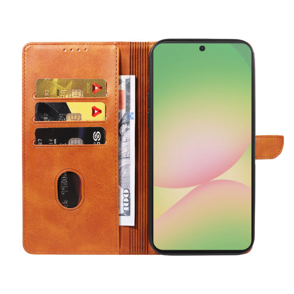 Samsung Galaxy A56 leren telefoonhoesje bookcase met pasjeshouder en magnetisch lipje (2) bruin