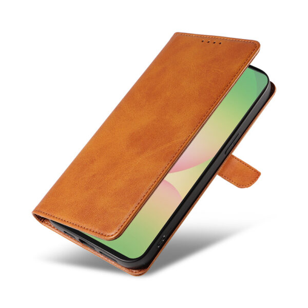 Samsung Galaxy A56 leren telefoonhoesje bookcase met pasjeshouder en magnetisch lipje (4) bruin