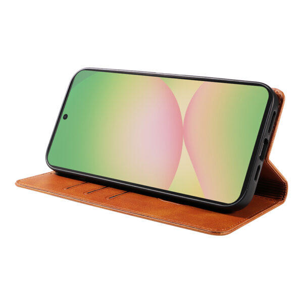 Samsung Galaxy A56 leren telefoonhoesje bookcase met pasjeshouder en magnetische sluiting (3) bruin