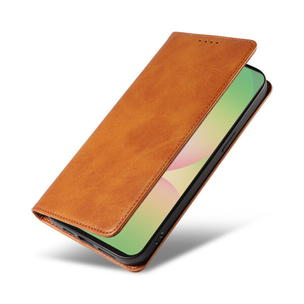 Samsung Galaxy A56 leren telefoonhoesje bookcase met pasjeshouder en magnetische sluiting (4) bruin
