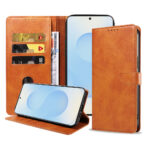 Samsung Galaxy S25 Plus leren telefoonhoesje bookcase met pasjeshouder en magnetisch lipje (1) bruin