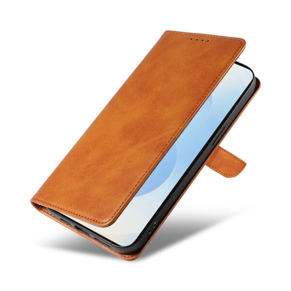 Samsung Galaxy S25 Plus leren telefoonhoesje bookcase met pasjeshouder en magnetisch lipje (4) bruin