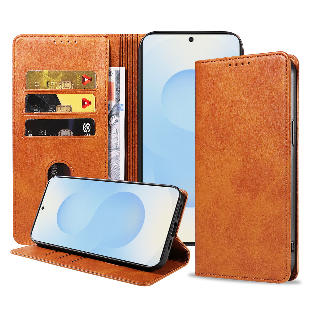 Samsung Galaxy S25 Plus leren telefoonhoesje bookcase met pasjeshouder en magnetische sluiting (1) bruin